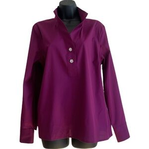 Talbots Pullover Blouse w/ Rhinestone Button Detail